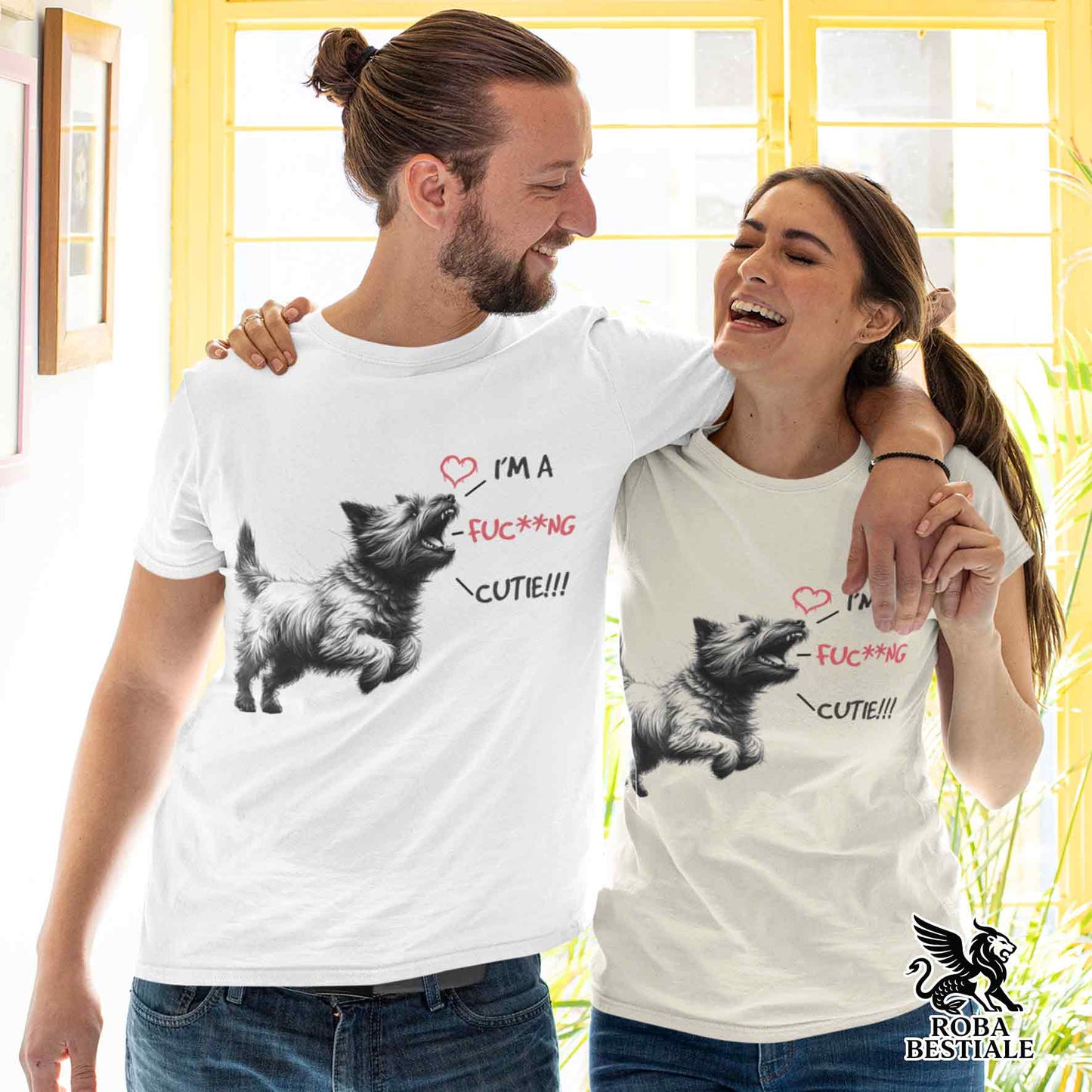 T-Shirt CUTIE - CAIRN TERRIER - Bianca o Beige, da Uomo o da Donna - dalla XS alla 5XL
