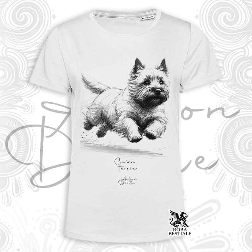 T-Shirt ACTION DOODLE - CAIRN TERRIER - Bianca o Beige, da Uomo o da Donna - dalla XS alla 5XL