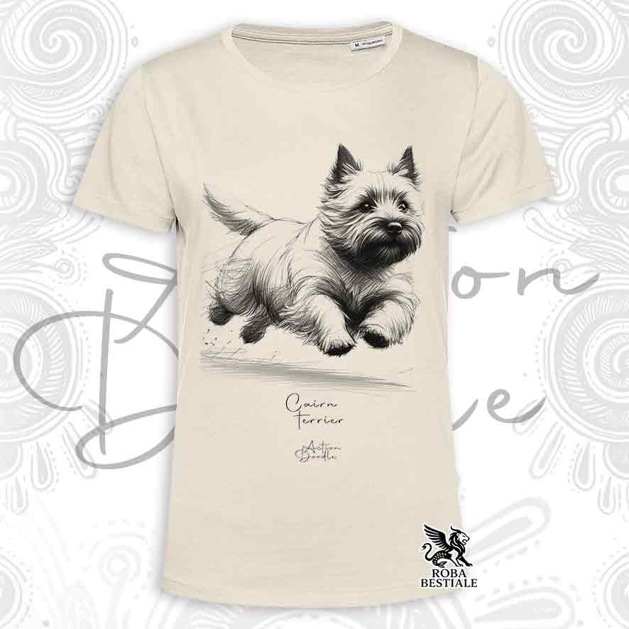 T-Shirt ACTION DOODLE - CAIRN TERRIER - Bianca o Beige, da Uomo o da Donna - dalla XS alla 5XL