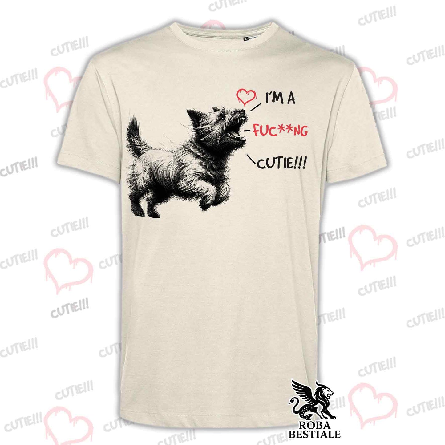 T-Shirt CUTIE - CAIRN TERRIER - Bianca o Beige, da Uomo o da Donna - dalla XS alla 5XL