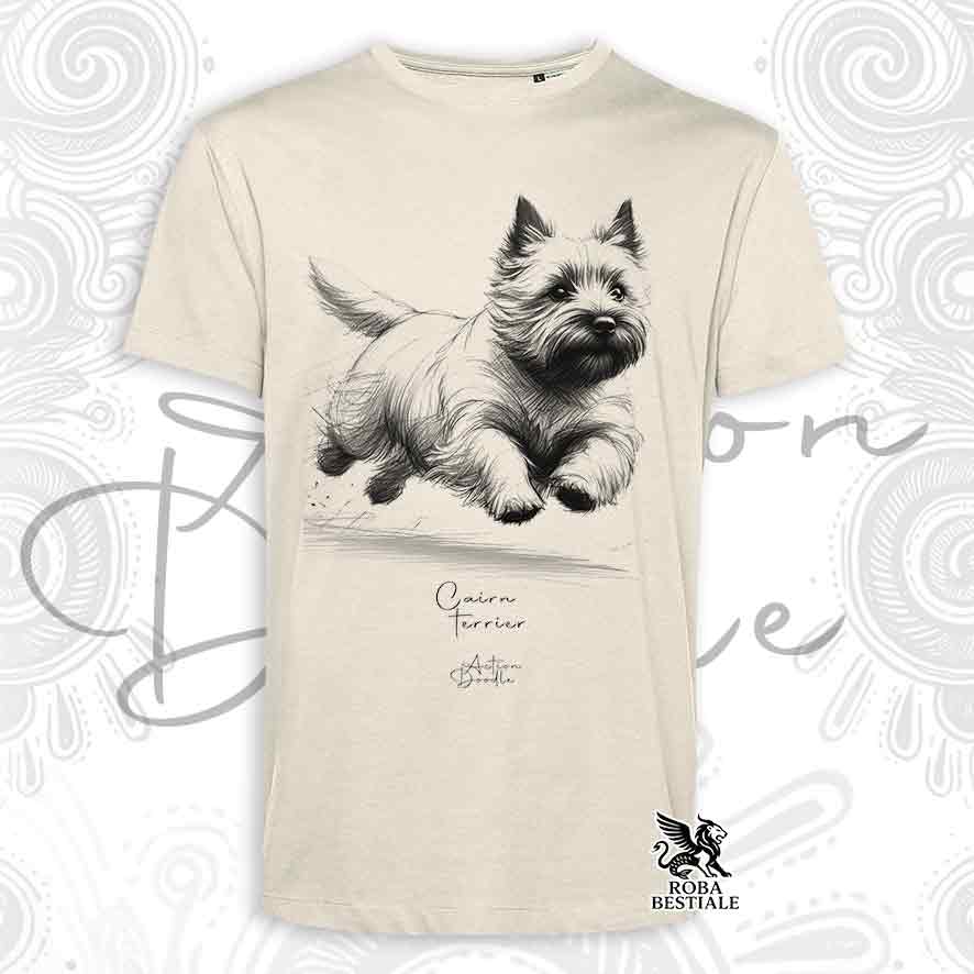 T-Shirt ACTION DOODLE - CAIRN TERRIER - Bianca o Beige, da Uomo o da Donna - dalla XS alla 5XL