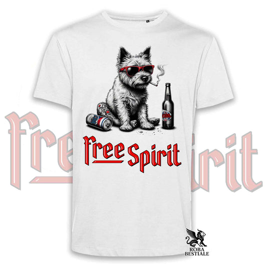 T-Shirt FREE SPIRIT - CAIRN TERRIER Wheaten - Bianca o Beige, da Uomo o da Donna - dalla XS alla 5XL