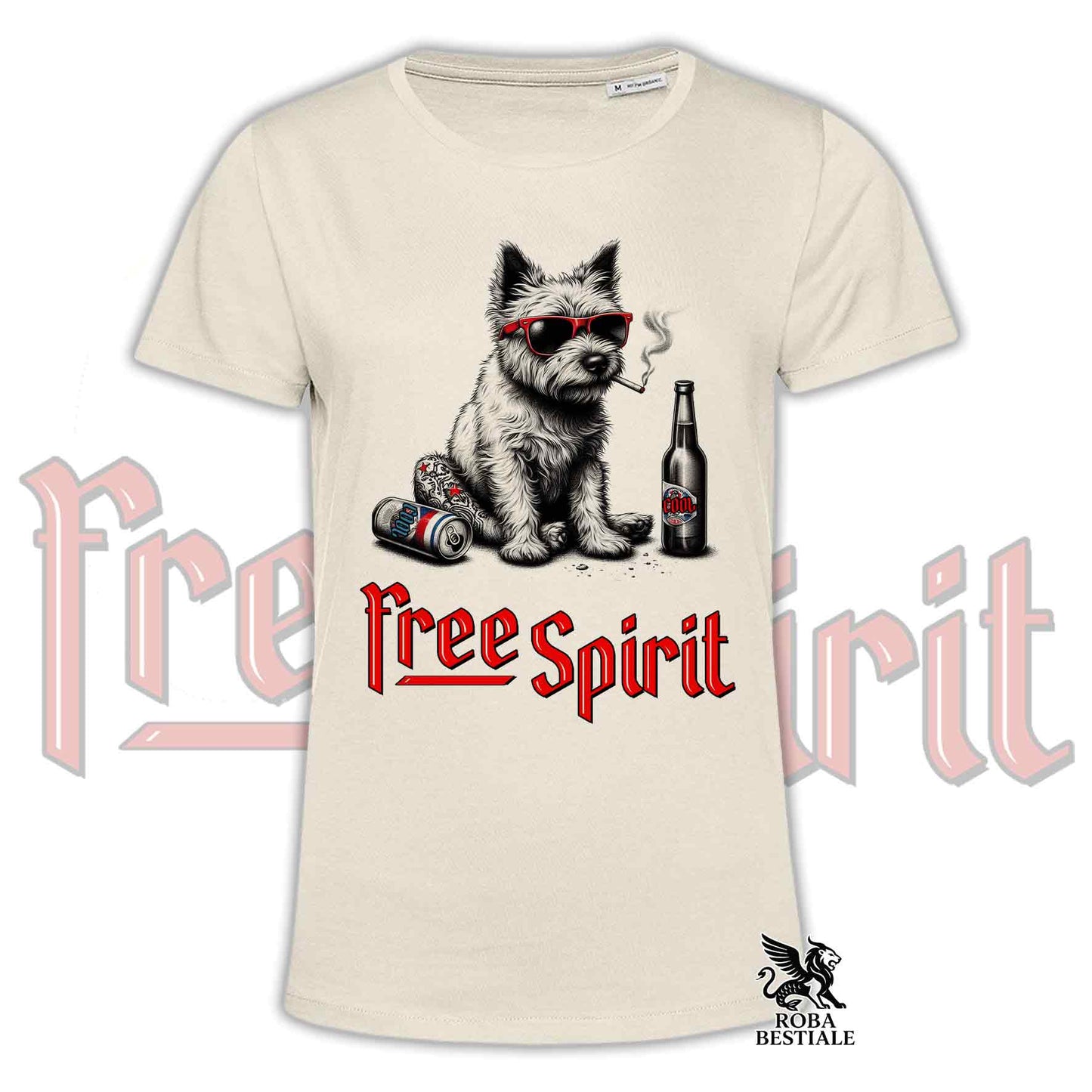 T-shirt FREE SPIRIT - CAIRN TERRIER Froment - Blanche ou Beige, pour Homme ou Femme - du XS au 5XL