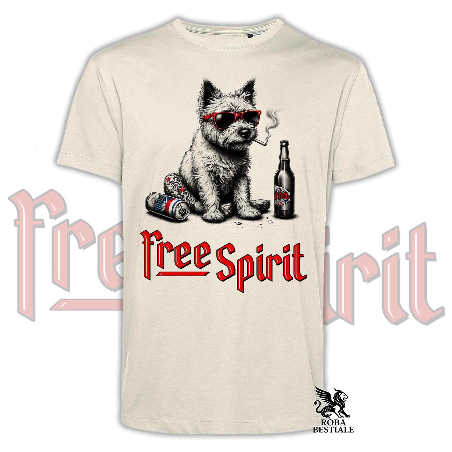 T-shirt FREE SPIRIT - CAIRN TERRIER Froment - Blanche ou Beige, pour Homme ou Femme - du XS au 5XL