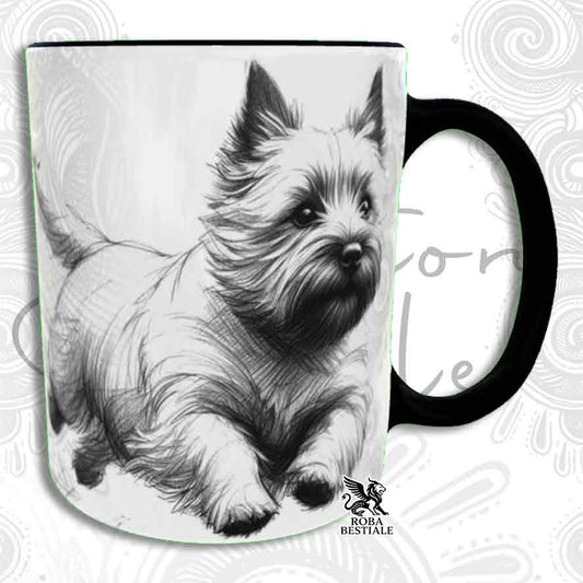 Tazza ACTION DOODLE - CAIRN TERRIER - In Ceramica, con manico e interno colorato - 330 ml
