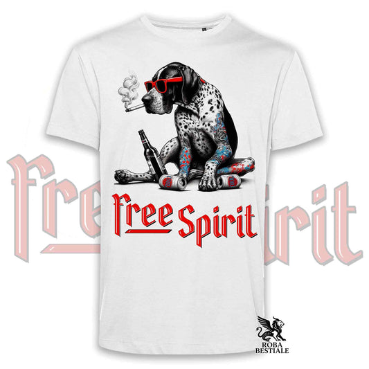 T-Shirt FREE SPIRIT - CANE DA FERMA TEDESCO a Pelo Corto Kurzhaar - Bianca o Beige, da Uomo o da Donna - dalla XS alla 5XL