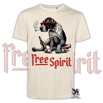 T-Shirt FREE SPIRIT - CANE DA FERMA TEDESCO a Pelo Corto Kurzhaar - Bianca o Beige, da Uomo o da Donna - dalla XS alla 5XL