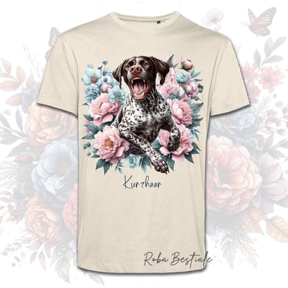 T-Shirt PEONY - CANE DA FERMA TEDESCO A PELO CORTO - KURZHAAR - Roano Marrone - Bianca o Beige, dalla XS alla 5XL
