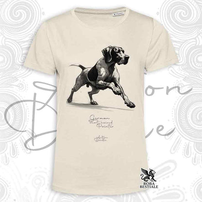 T-shirt ACTION DOODLE - BRAQUE ALLEMAND à Poil Court "Kurzhaar" - Blanc ou Beige, Homme ou Femme - du XS au 5XL