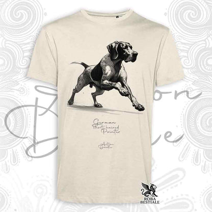 T-shirt ACTION DOODLE - BRAQUE ALLEMAND à Poil Court "Kurzhaar" - Blanc ou Beige, Homme ou Femme - du XS au 5XL