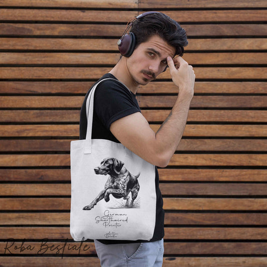Shopper ACTION DOODLE - CANE DA FERMA TEDESCO A PELO CORTO - KURZHAAR 1 - Diversi colori disponibili, 100% Cotone