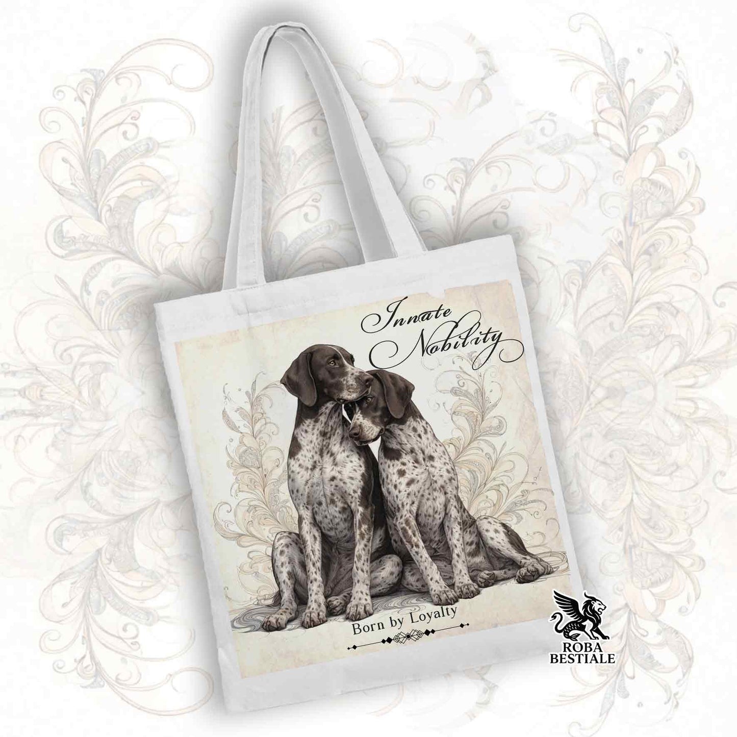 Tote Bag NOBILITY - CANE DA FERMA TEDESCO a Pelo Corto Roano Marrone - 100% Cotone - Bianca o Beige