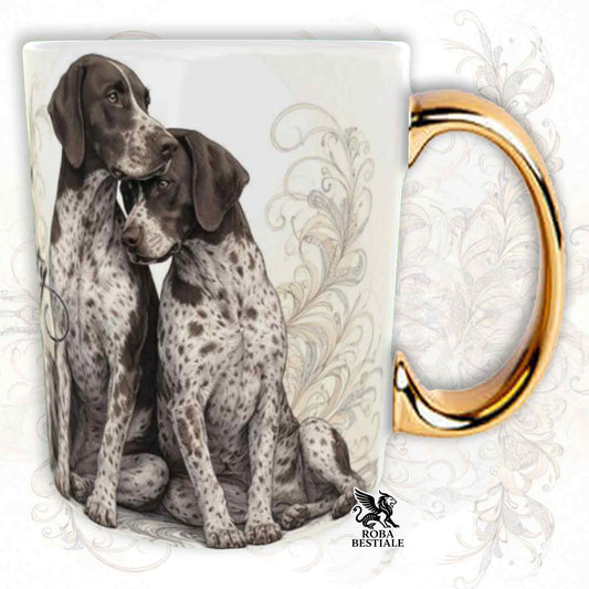 Tazza NOBILITY - CANE DA FERMA TEDESCO a Pelo Corto Roano Marrone - Manico ORO - 330 ml - in Ceramica