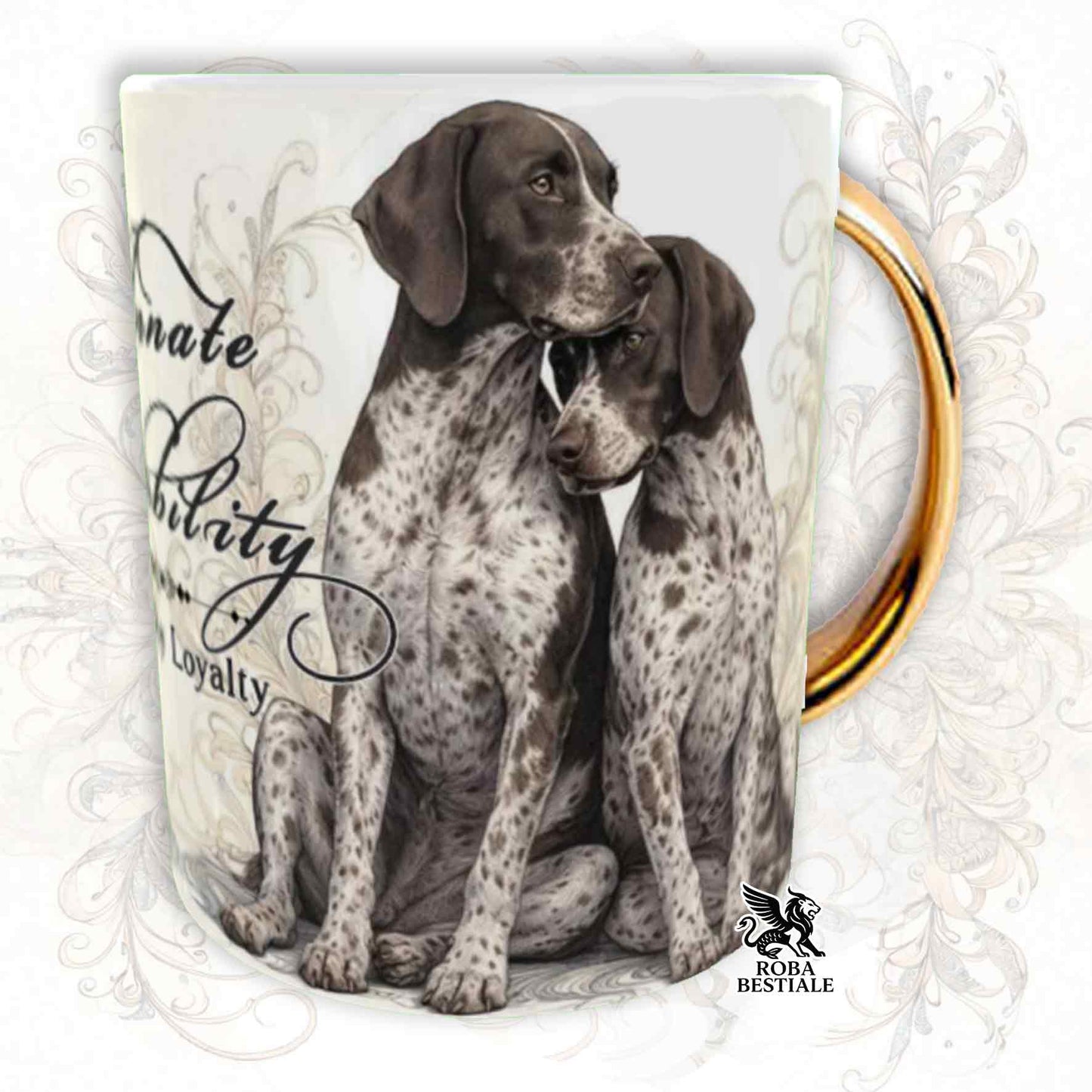 Tazza NOBILITY - CANE DA FERMA TEDESCO a Pelo Corto Roano Marrone - Manico ORO - 330 ml - in Ceramica