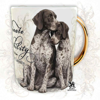 Tazza NOBILITY - CANE DA FERMA TEDESCO a Pelo Corto Roano Marrone - Manico ORO - 330 ml - in Ceramica