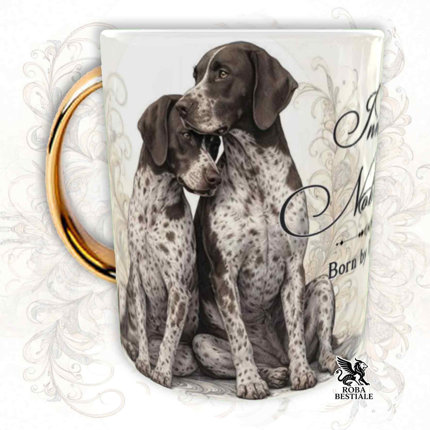 Tazza NOBILITY - CANE DA FERMA TEDESCO a Pelo Corto Roano Marrone - Manico ORO - 330 ml - in Ceramica