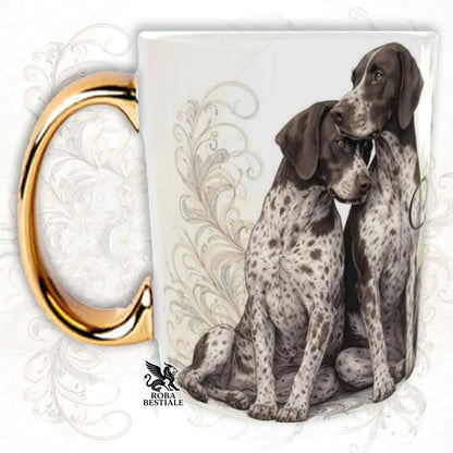 Tazza NOBILITY - CANE DA FERMA TEDESCO a Pelo Corto Roano Marrone - Manico ORO - 330 ml - in Ceramica