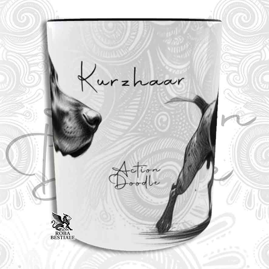 Tasse ACTION DOODLE - BRAQUE ALLEMAND à Poil Court "Kurzhaar" - En céramique, avec anse et intérieur colorés - 330 ml