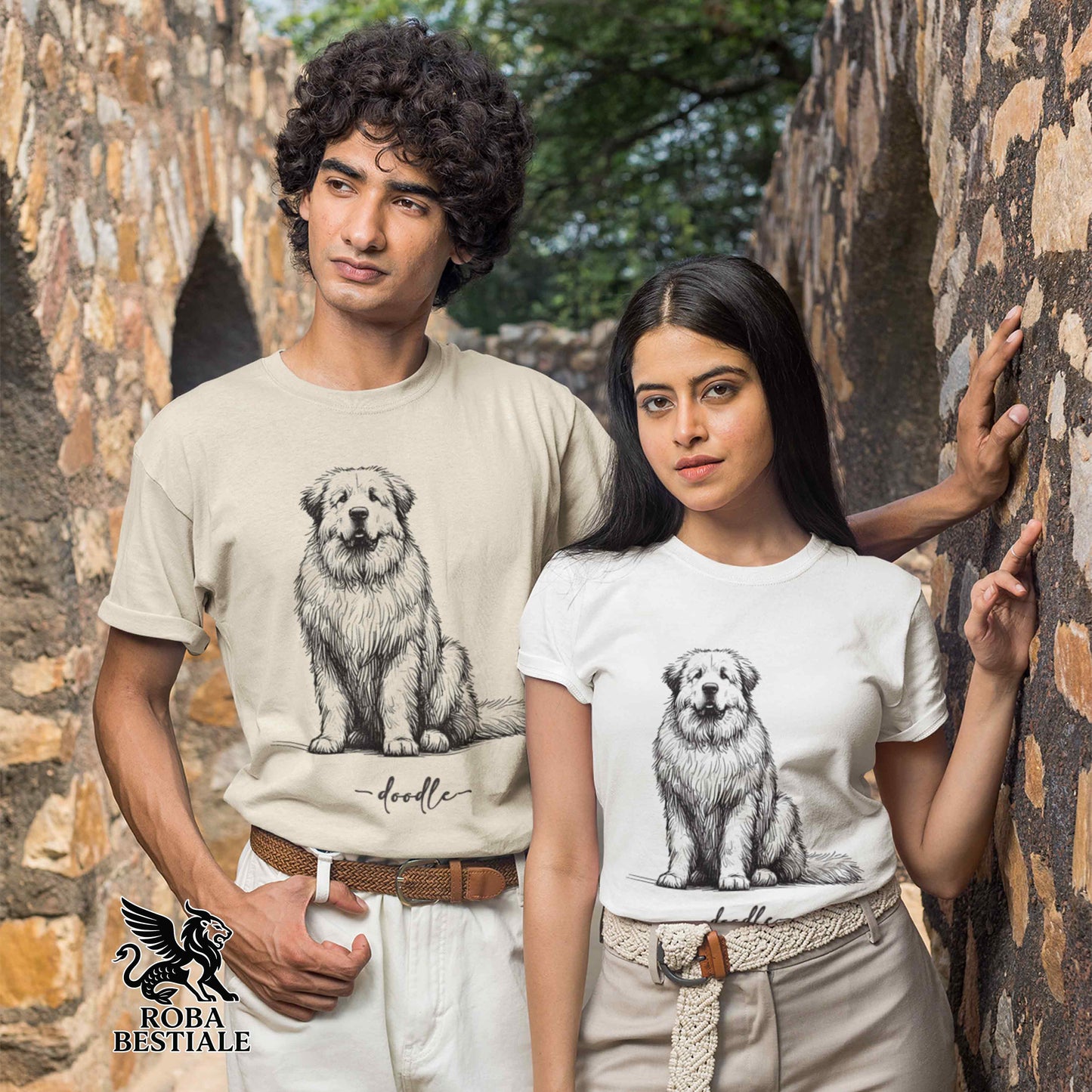 T-Shirt DOODLE - CANE DA MONTAGNA DEI PIRENEI - Bianca o Beige, da Uomo o da Donna - dalla XS alla 5XL
