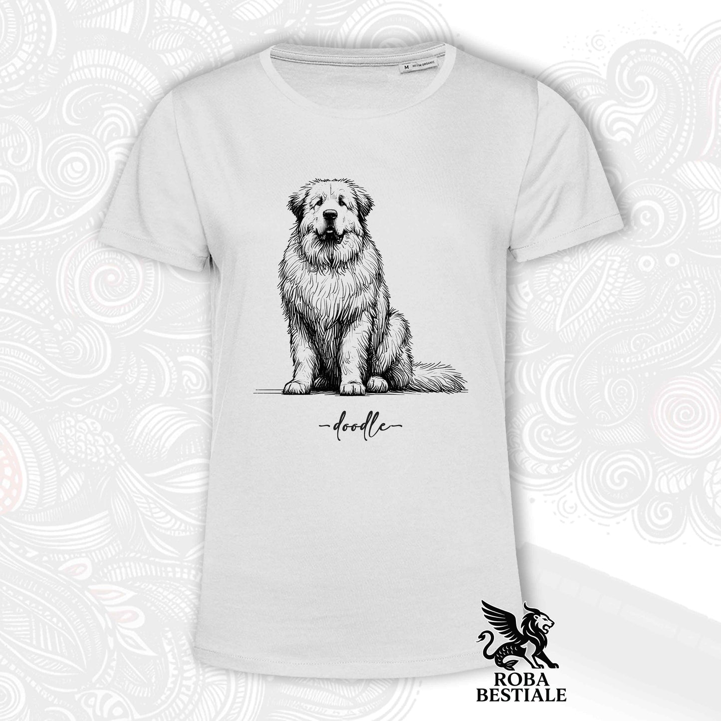 T-Shirt DOODLE - CANE DA MONTAGNA DEI PIRENEI - Bianca o Beige, da Uomo o da Donna - dalla XS alla 5XL