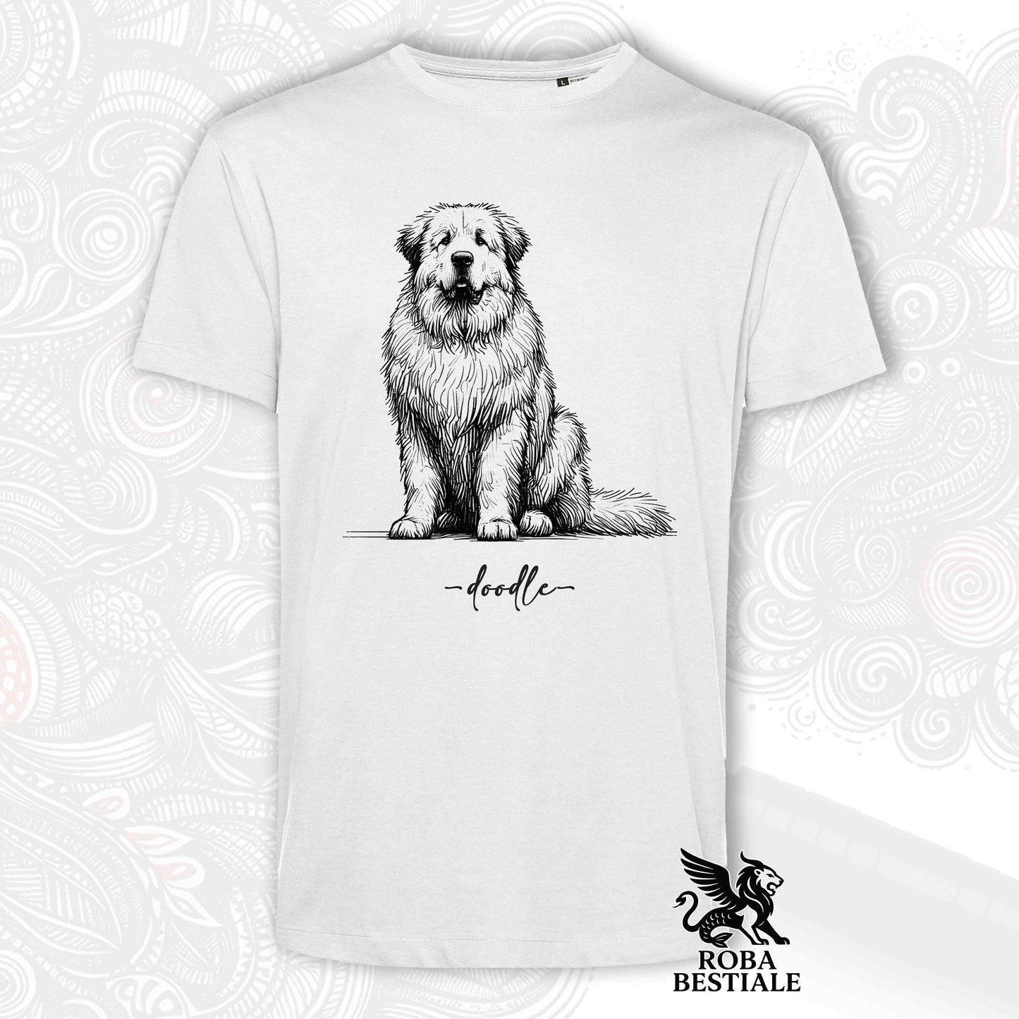 T-Shirt DOODLE - CANE DA MONTAGNA DEI PIRENEI - Bianca o Beige, da Uomo o da Donna - dalla XS alla 5XL