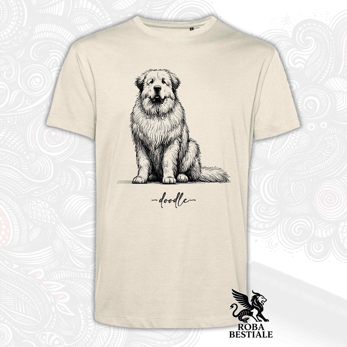 T-Shirt DOODLE - CANE DA MONTAGNA DEI PIRENEI - Bianca o Beige, da Uomo o da Donna - dalla XS alla 5XL