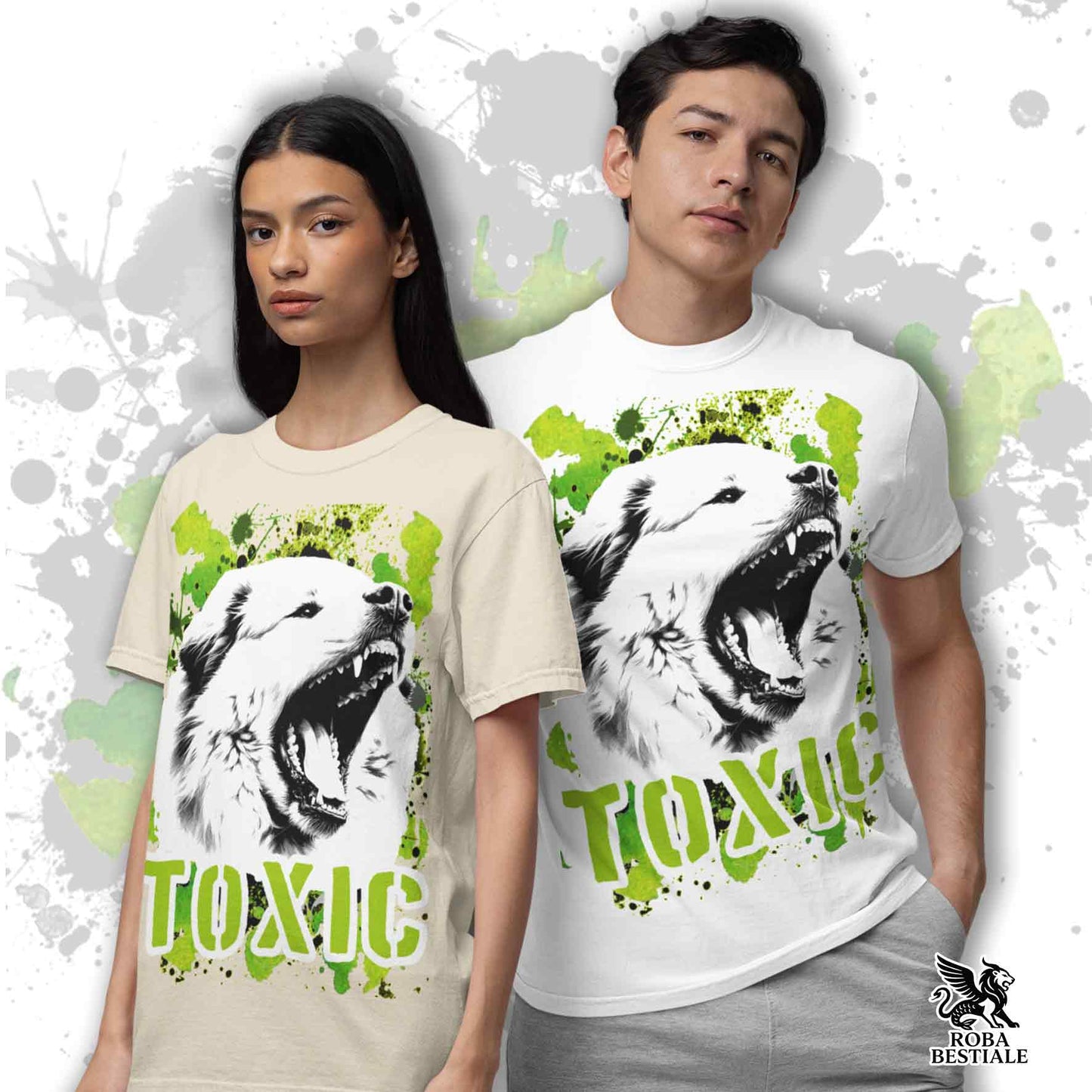 T-Shirt TOXIC - CANE DA MONTAGNA DEI PIRENEI - Bianca o Beige, da Uomo o da Donna - dalla XS alla 5XL