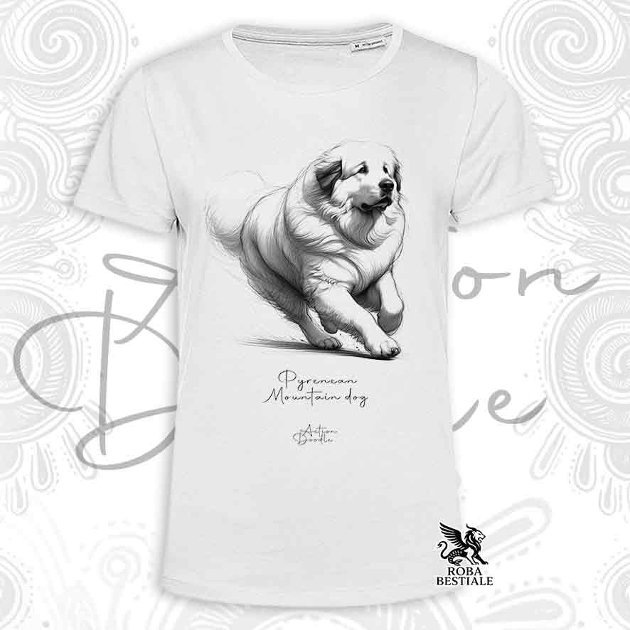 T-Shirt ACTION DOODLE - CANE DA MONTAGNA DEI PIRENEI - Bianca o Beige, da Uomo o da Donna - dalla XS alla 5XL