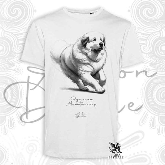 T-Shirt ACTION DOODLE - CANE DA MONTAGNA DEI PIRENEI - Bianca o Beige, da Uomo o da Donna - dalla XS alla 5XL