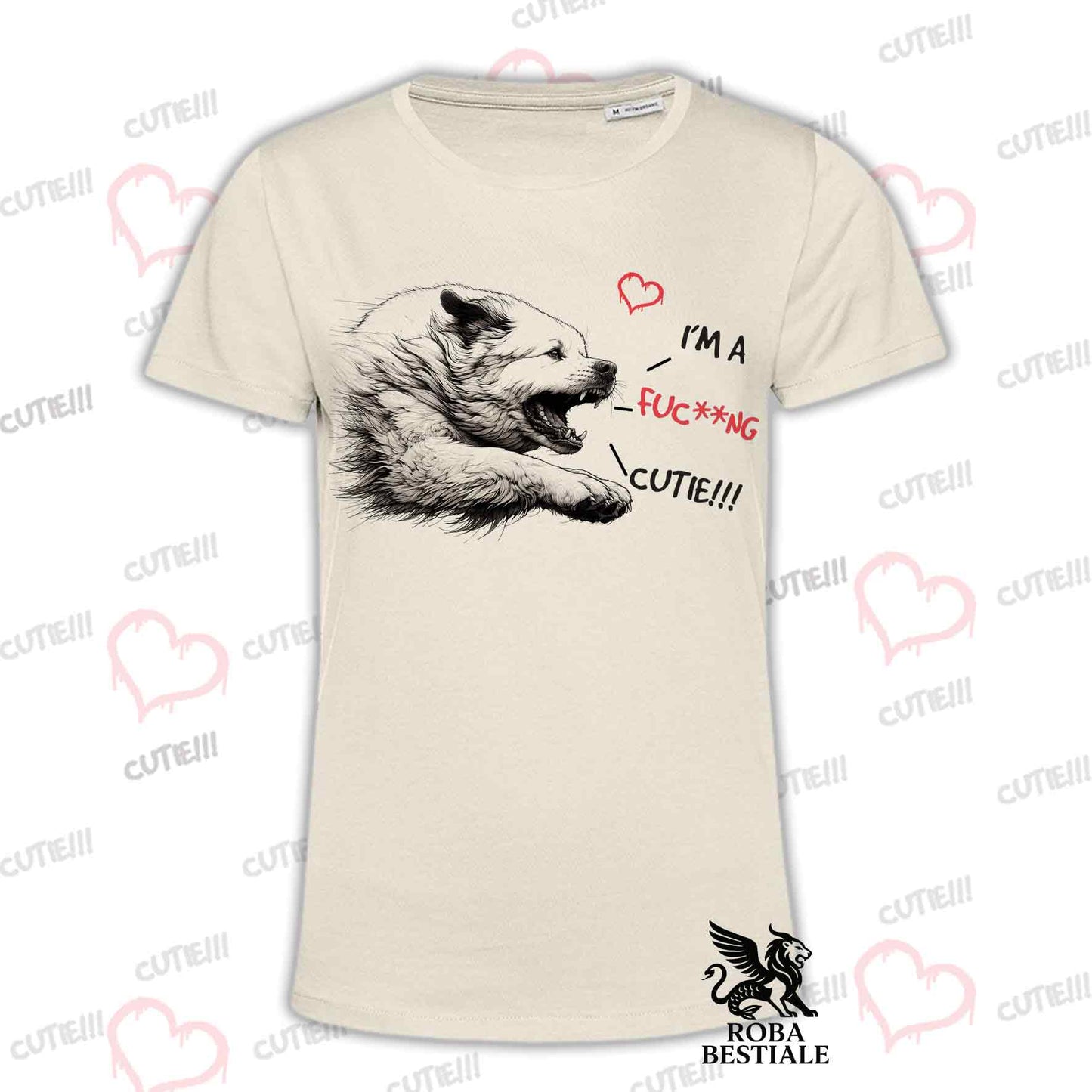 T-Shirt I'M A FUC**NG CUTIE - CANE DA MONTAGNA DEI PIRENEI - Bianca o Beige, da Uomo o da Donna - dalla XS alla 5XL