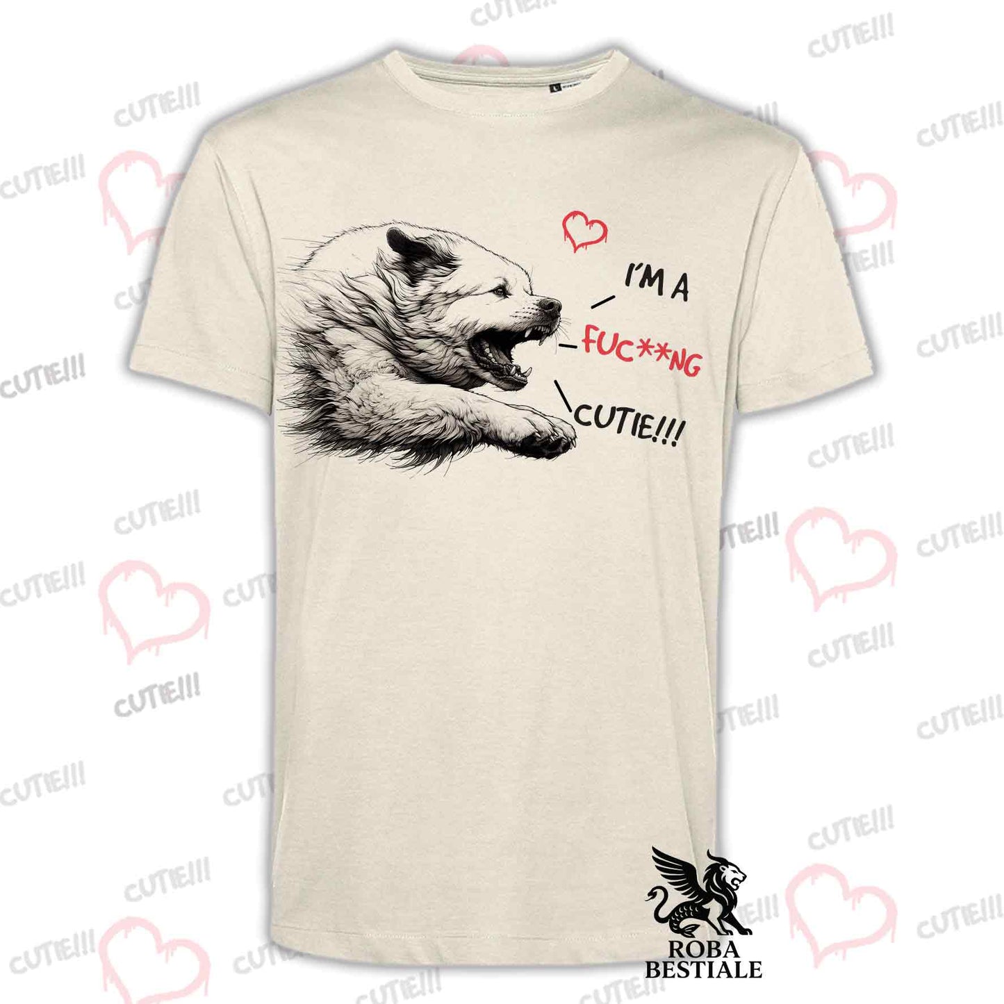 T-Shirt I'M A FUC**NG CUTIE - CANE DA MONTAGNA DEI PIRENEI - Bianca o Beige, da Uomo o da Donna - dalla XS alla 5XL