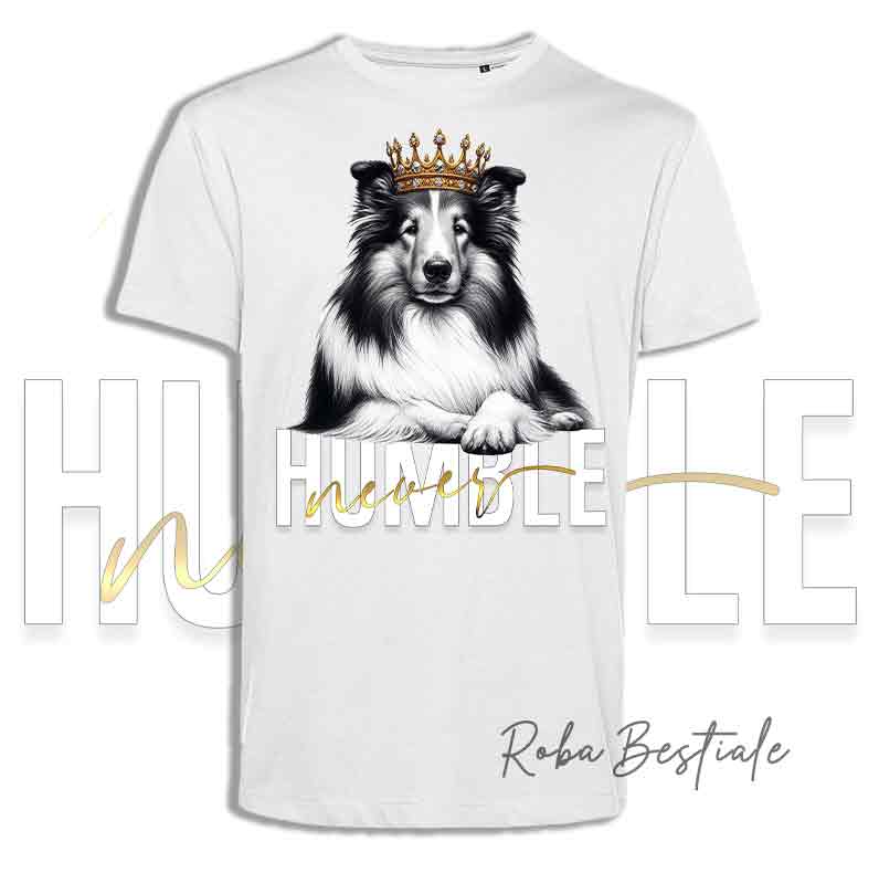 T-shirt NEVER HUMBLE - CANE DA PASTORE SCOZZESE a Pelo Lungo - Tricolor