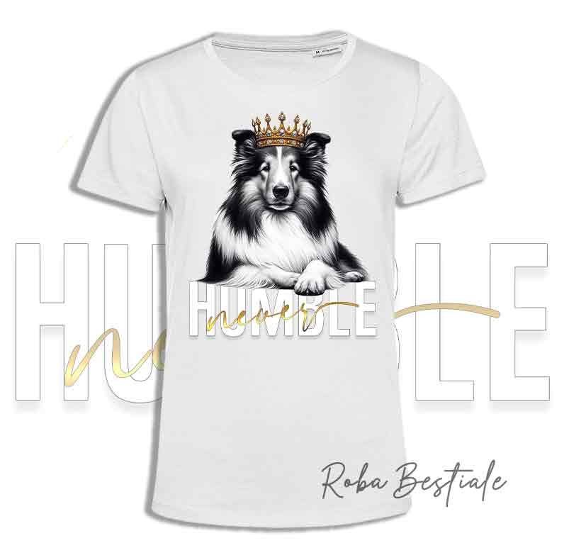 T-shirt NEVER HUMBLE - CANE DA PASTORE SCOZZESE a Pelo Lungo - Tricolor