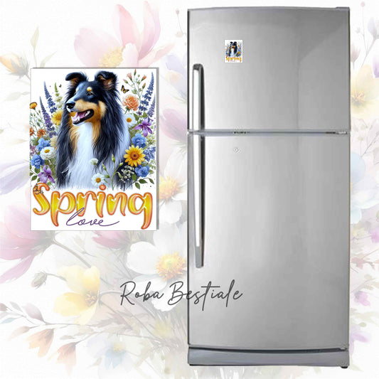 SPRING LOVE Magnet - Long-haired SCOTTISH SHEEPDOG - Tricolor