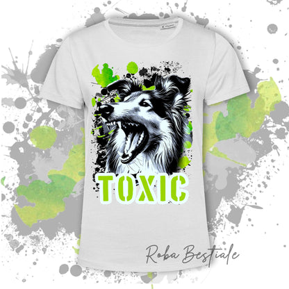 T-Shirt TOXIC - CANE DA PASTORE SCOZZESE a Pelo Lungo - Bianca, da Uomo o Donna - Dalla XS alla 5XL