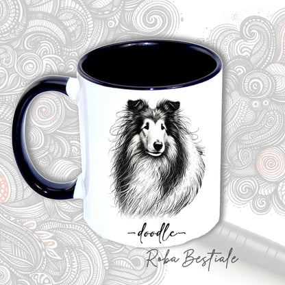 Tazza DOODLE - CANE DA PASTORE SCOZZESE a Pelo Lungo - In Ceramica, manico e interno colorati - 330ml