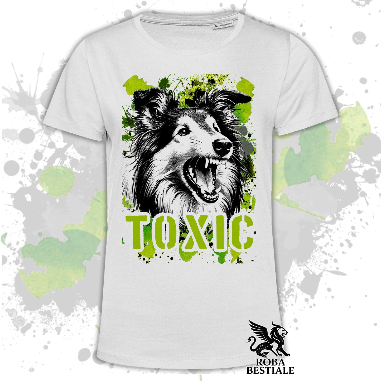 T-Shirt TOXIC - CANE DA PASTORE SCOZZESE a Pelo Lungo - Bianca o Beige, da Uomo o da Donna - dalla XS alla 5XL