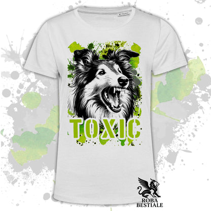 T-Shirt TOXIC - CANE DA PASTORE SCOZZESE a Pelo Lungo - Bianca o Beige, da Uomo o da Donna - dalla XS alla 5XL