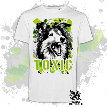 T-Shirt TOXIC - CANE DA PASTORE SCOZZESE a Pelo Lungo - Bianca o Beige, da Uomo o da Donna - dalla XS alla 5XL