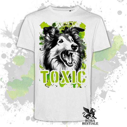 T-Shirt TOXIC - CANE DA PASTORE SCOZZESE a Pelo Lungo - Bianca o Beige, da Uomo o da Donna - dalla XS alla 5XL