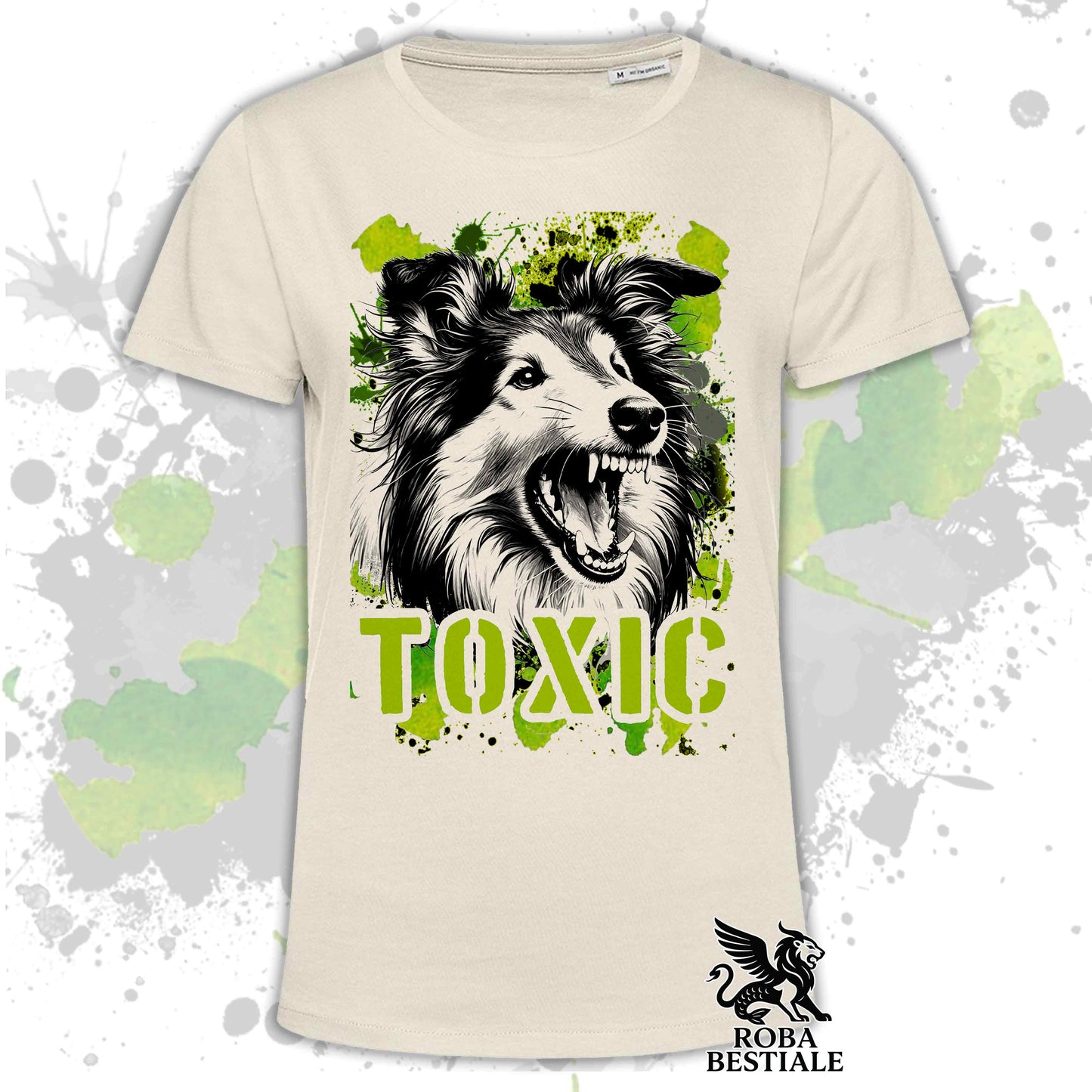 T-Shirt TOXIC - CANE DA PASTORE SCOZZESE a Pelo Lungo - Bianca o Beige, da Uomo o da Donna - dalla XS alla 5XL