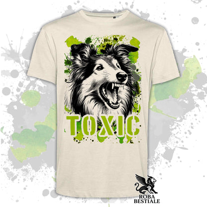 T-Shirt TOXIC - CANE DA PASTORE SCOZZESE a Pelo Lungo - Bianca o Beige, da Uomo o da Donna - dalla XS alla 5XL