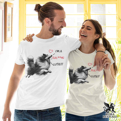 T-Shirt CUTIE - COLLIE à Poil Long - Blanc ou Beige, Homme ou Femme - du XS au 5XL
