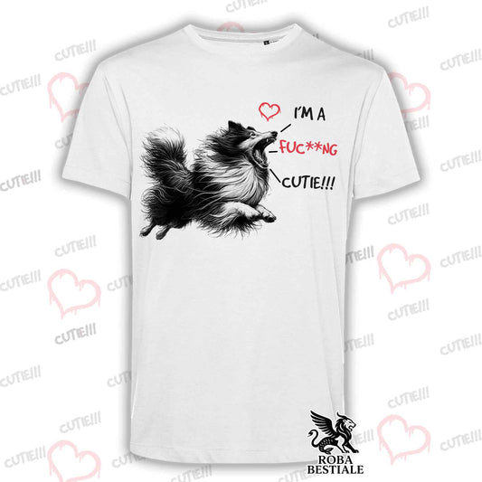 T-Shirt CUTIE - CANE DA PASTORE SCOZZESE a Pelo Lungo - Bianca o Beige, da Uomo o da Donna - dalla XS alla 5XL