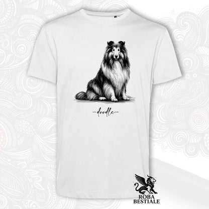 T-Shirt DOODLE - CANE DA PASTORE SCOZZESE a Pelo Lungo - Bianca o Beige, da Uomo o da Donna - dalla XS alla 5XLXL