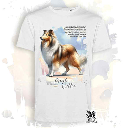 T-Shirt BEHAVIOR - CANE DA PASTORE SCOZZESE a Pelo Lungo Zibellino - Bianca o Beige, da Uomo o da Donna - dalla XS alla 5XL