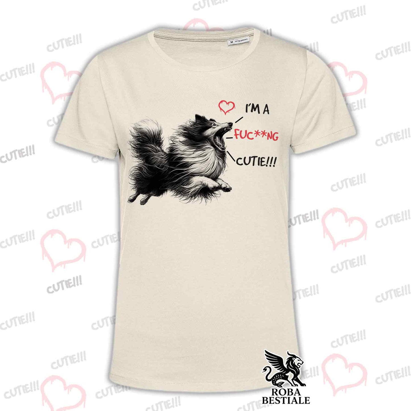 T-Shirt CUTIE - COLLIE à Poil Long - Blanc ou Beige, Homme ou Femme - du XS au 5XL