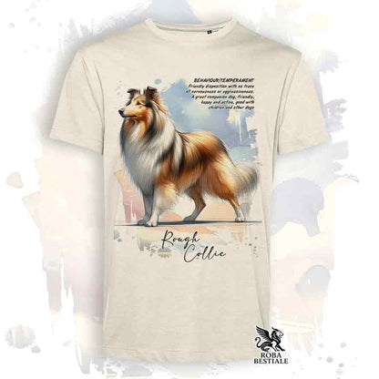 T-Shirt BEHAVIOR - CANE DA PASTORE SCOZZESE a Pelo Lungo Zibellino - Bianca o Beige, da Uomo o da Donna - dalla XS alla 5XL