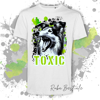 T-Shirt TOXIC - CANE DA PASTORE SCOZZESE a Pelo Lungo - Bianca, da Uomo o Donna - Dalla XS alla 5XL