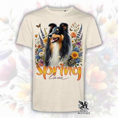 T-Shirt SPRING LOVE - CANE DA PASTORE SCOZZESE a Pelo Lungo, Black Tricolor - Bianca o Beige, da Uomo o da Donna - dalla XS alla 5XL